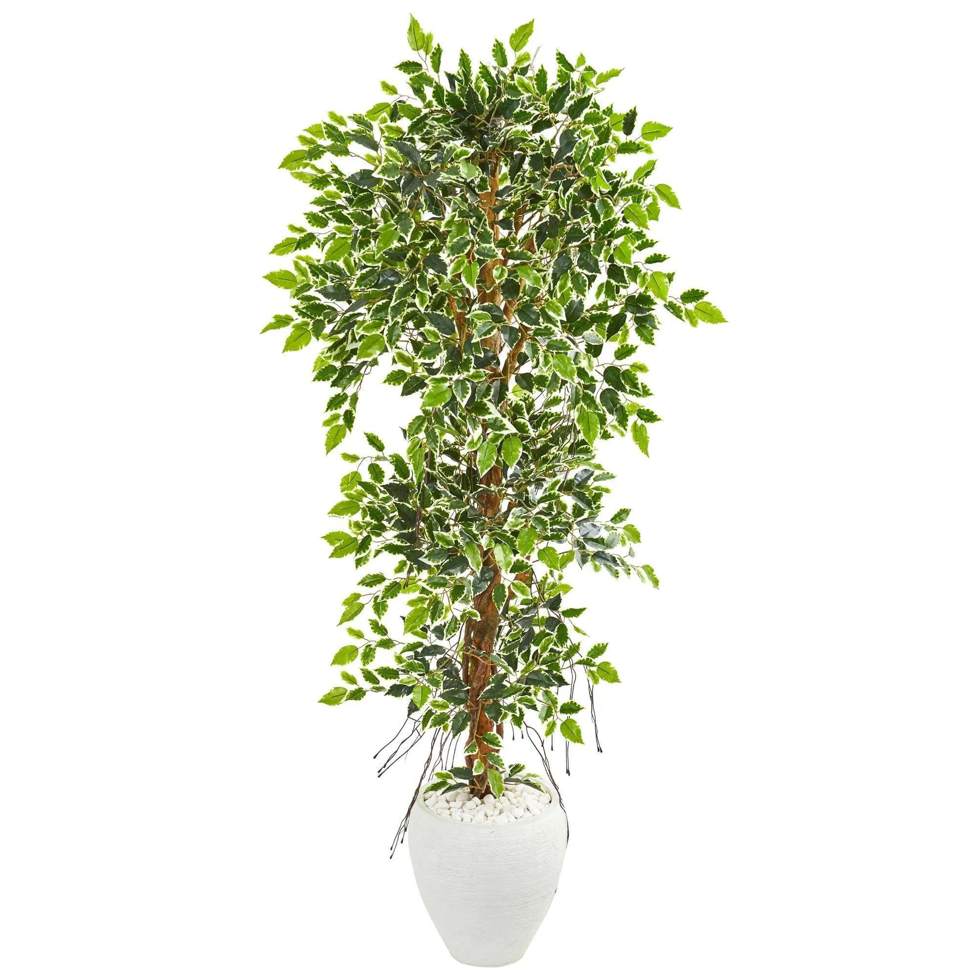 5.5’ Elegant Ficus Artificial Tree in White Planter by Nearly Natural