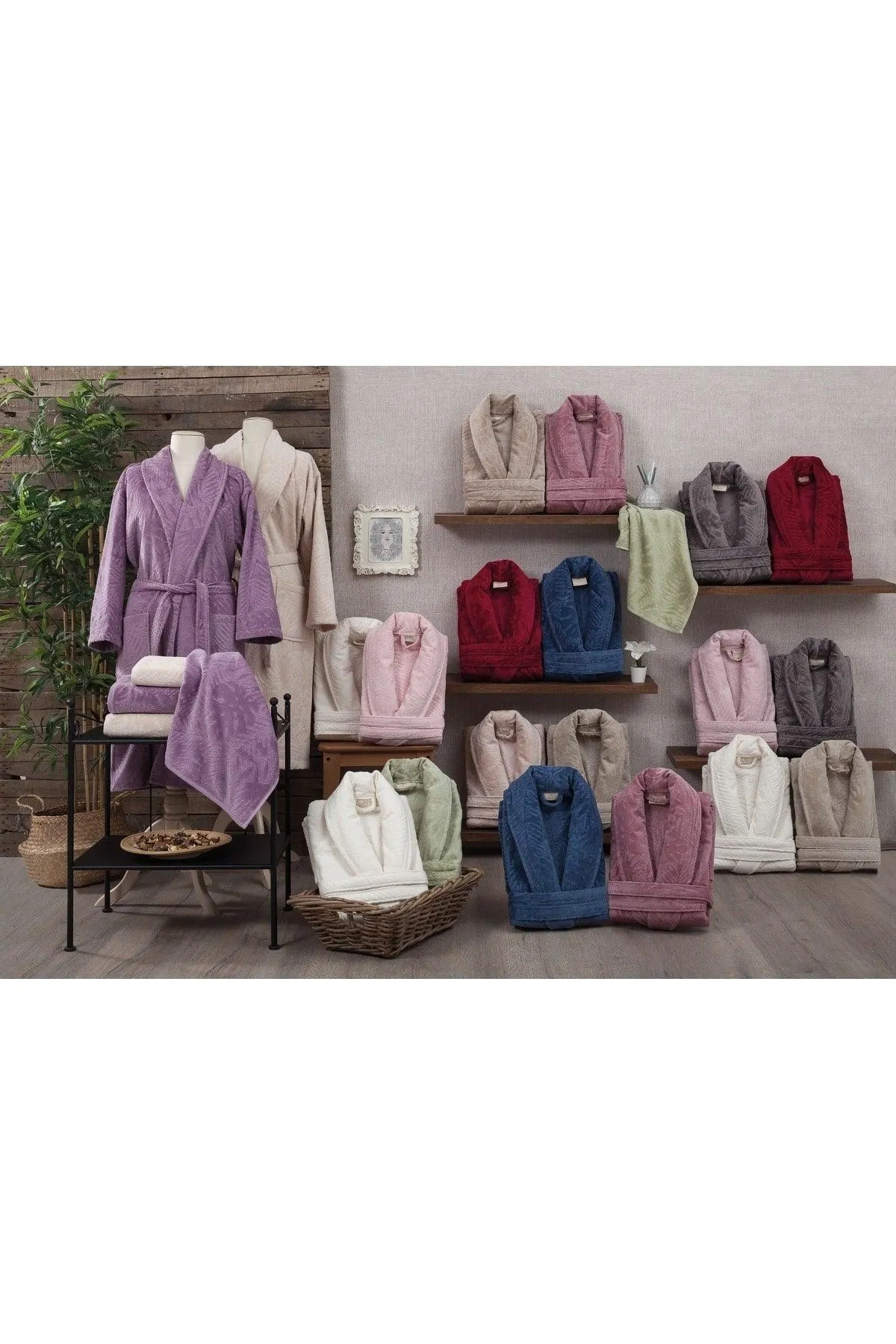 6 Pieces 100% Cotton Migel Bathrobe Set Ecru-beige