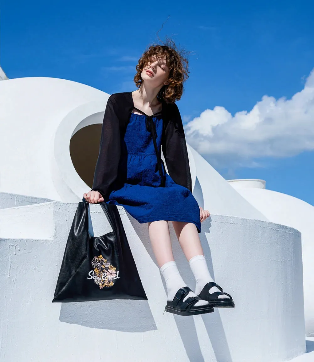 Artistic Embroidered Triangle Soft Leather Tote Bag
