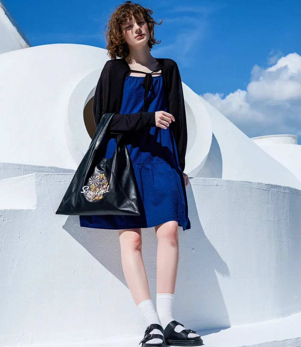 Artistic Embroidered Triangle Soft Leather Tote Bag