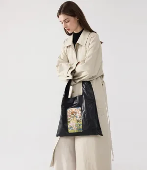 Artistic Embroidered Triangle Soft Leather Tote Bag