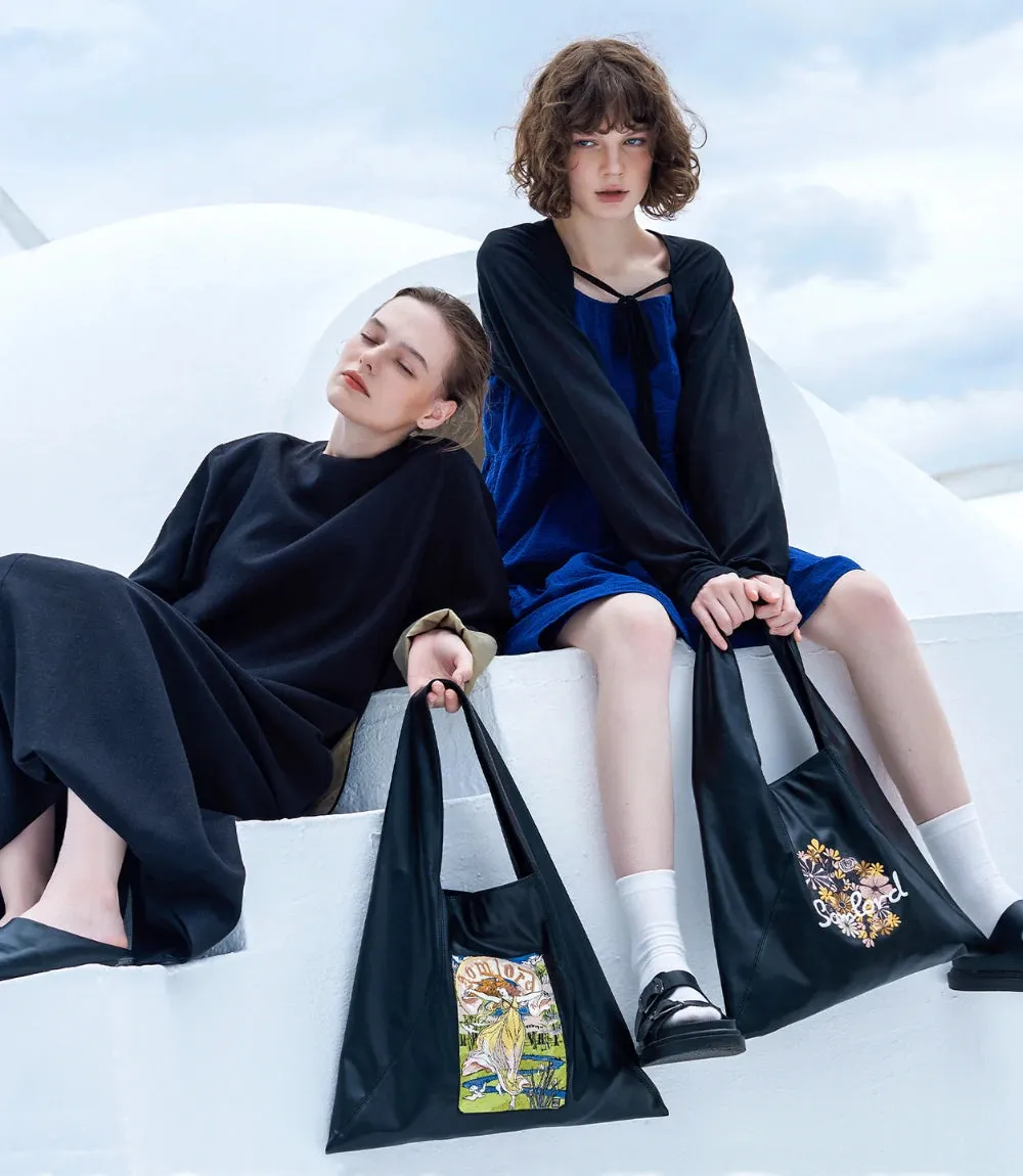 Artistic Embroidered Triangle Soft Leather Tote Bag
