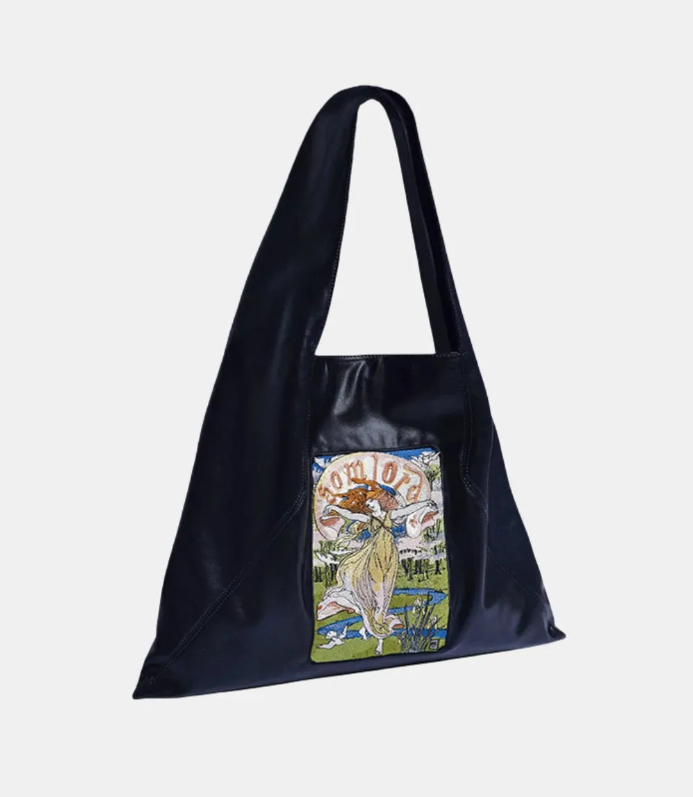 Artistic Embroidered Triangle Soft Leather Tote Bag