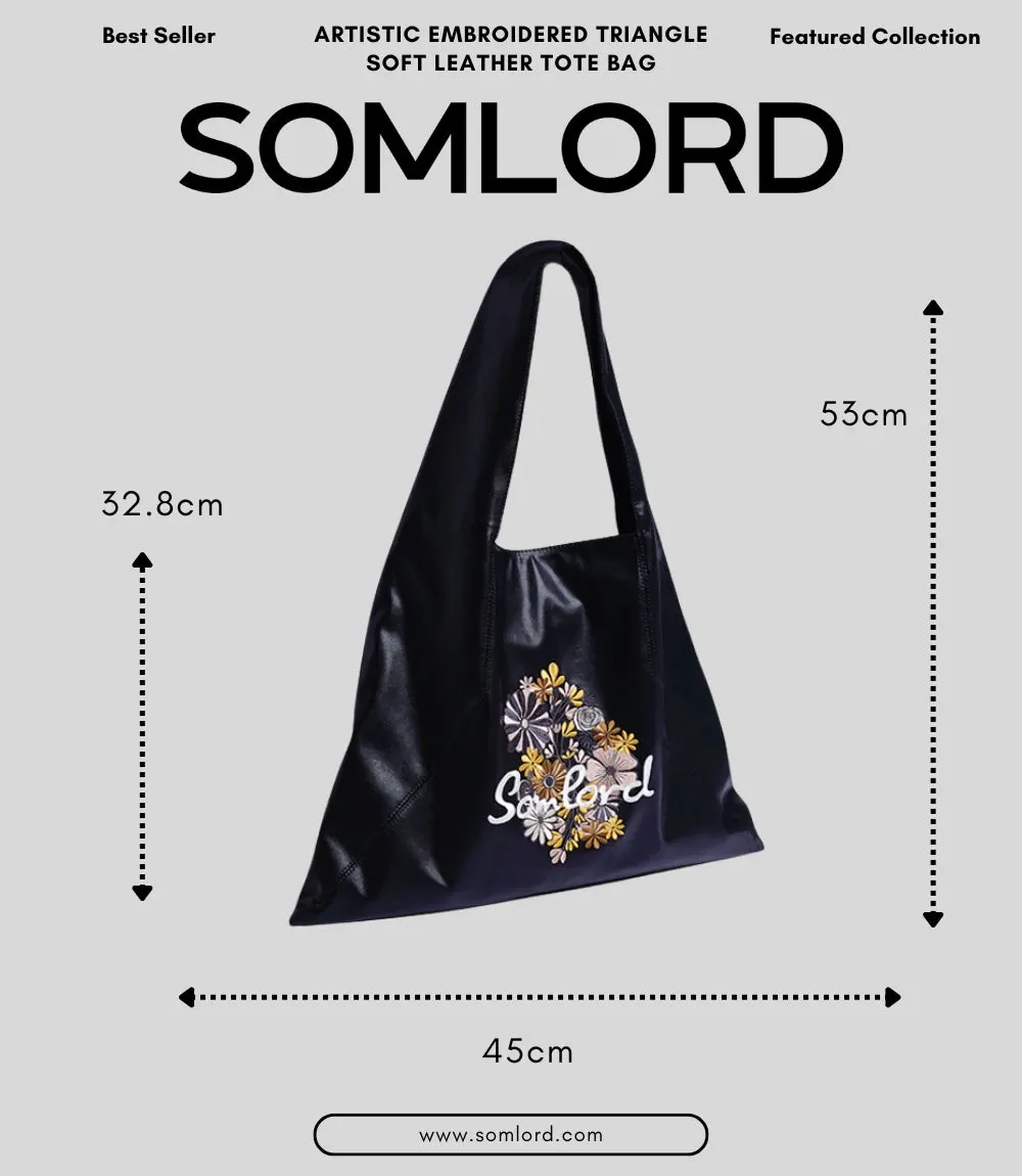 Artistic Embroidered Triangle Soft Leather Tote Bag