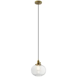 Avery 11" 1-Light Pendant Light with Clear Seeded Glass, Natural Brass Finish
