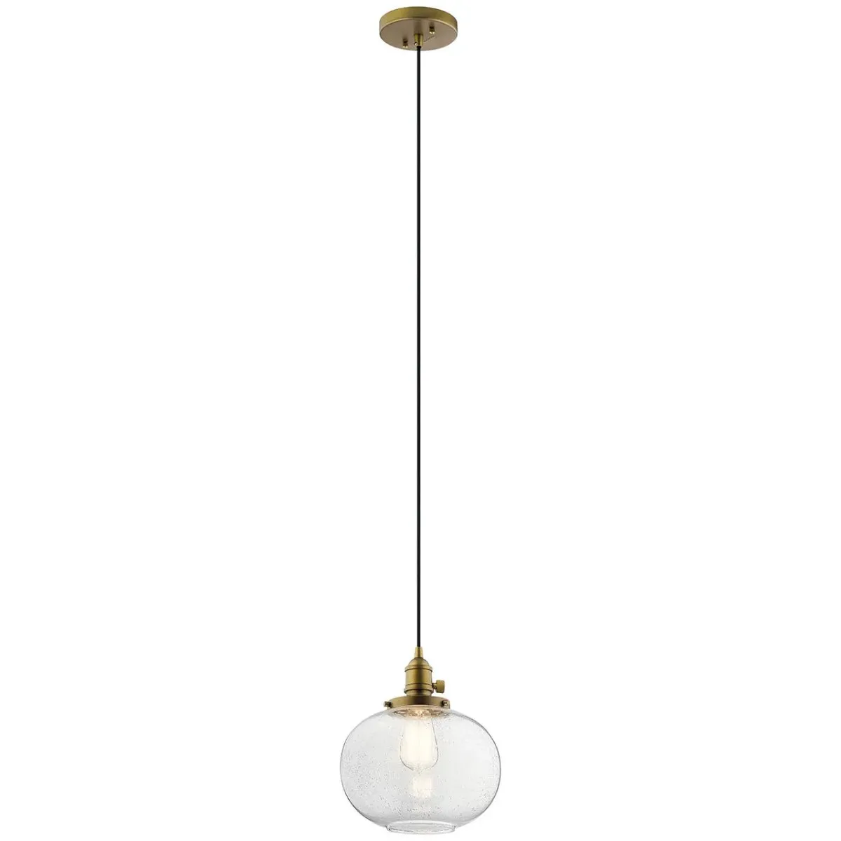 Avery 11" 1-Light Pendant Light with Clear Seeded Glass, Natural Brass Finish