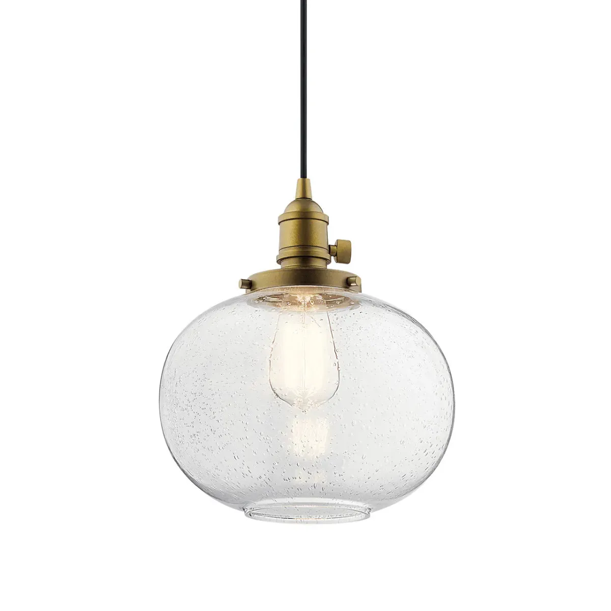 Avery 11" 1-Light Pendant Light with Clear Seeded Glass, Natural Brass Finish