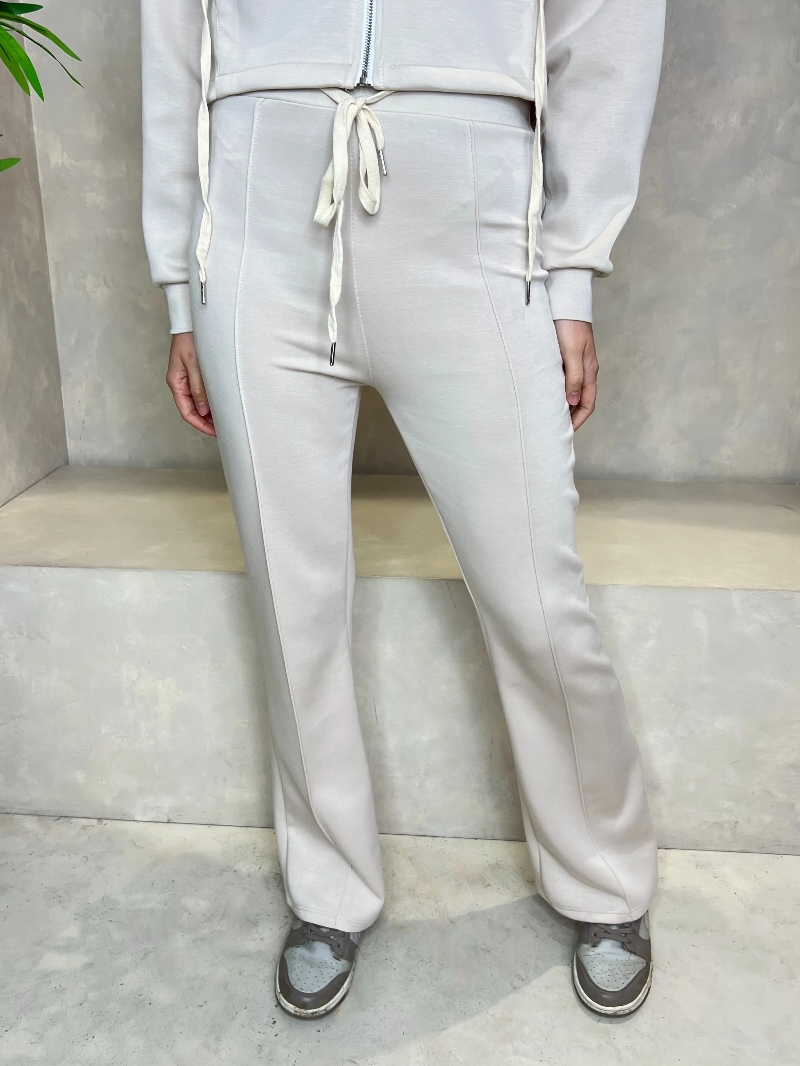 Beige Hooded Wide Leg Trouser Set