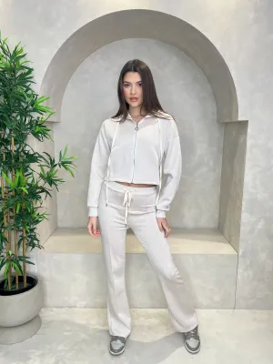 Beige Hooded Wide Leg Trouser Set
