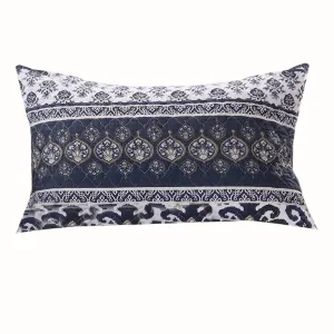Benzara 26 x 20 Fabric Pillow Sham with Ikat and Floral Motif, White and Blue