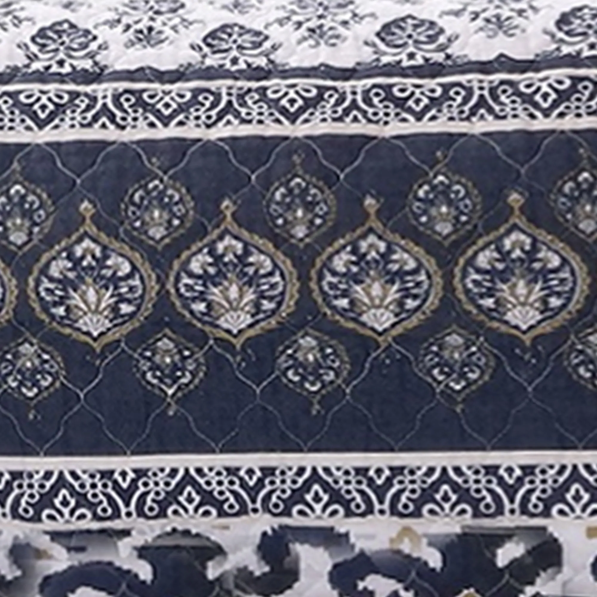 Benzara 26 x 20 Fabric Pillow Sham with Ikat and Floral Motif, White and Blue