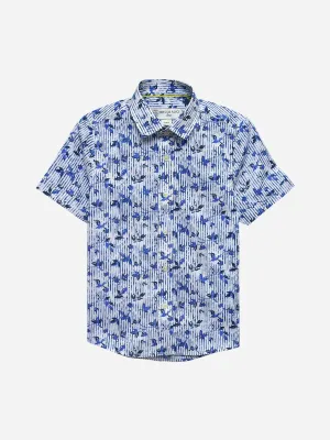 Blue & White Printed Half Sleeve Casual Shirt