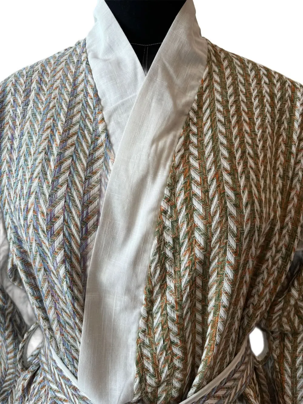 Chevron Kimono Bathrobe - Green/ Orange, Blue/Lavender