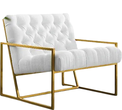 Chic White Tufted Armchair with Golden Frame
