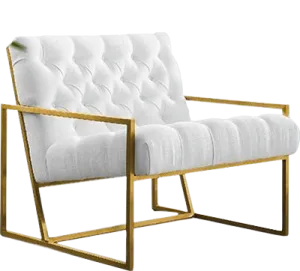Chic White Tufted Armchair with Golden Frame