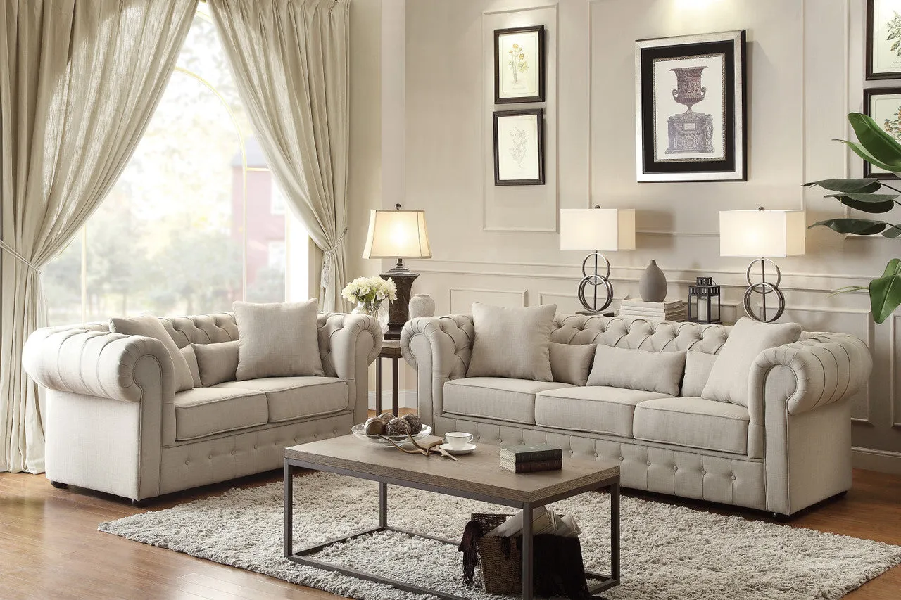 Classic Comfort Beige Button-Tufted Loveseat