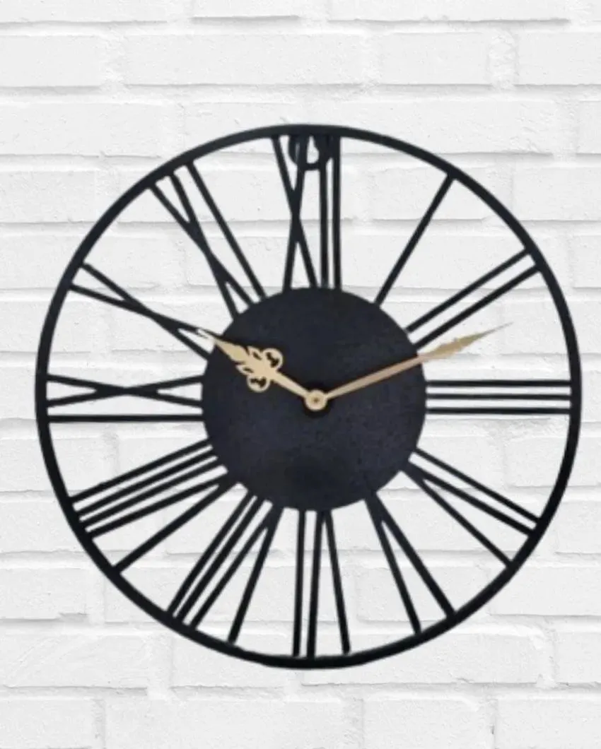Classic Elegance Black Roman Designer Metal Wall Clock