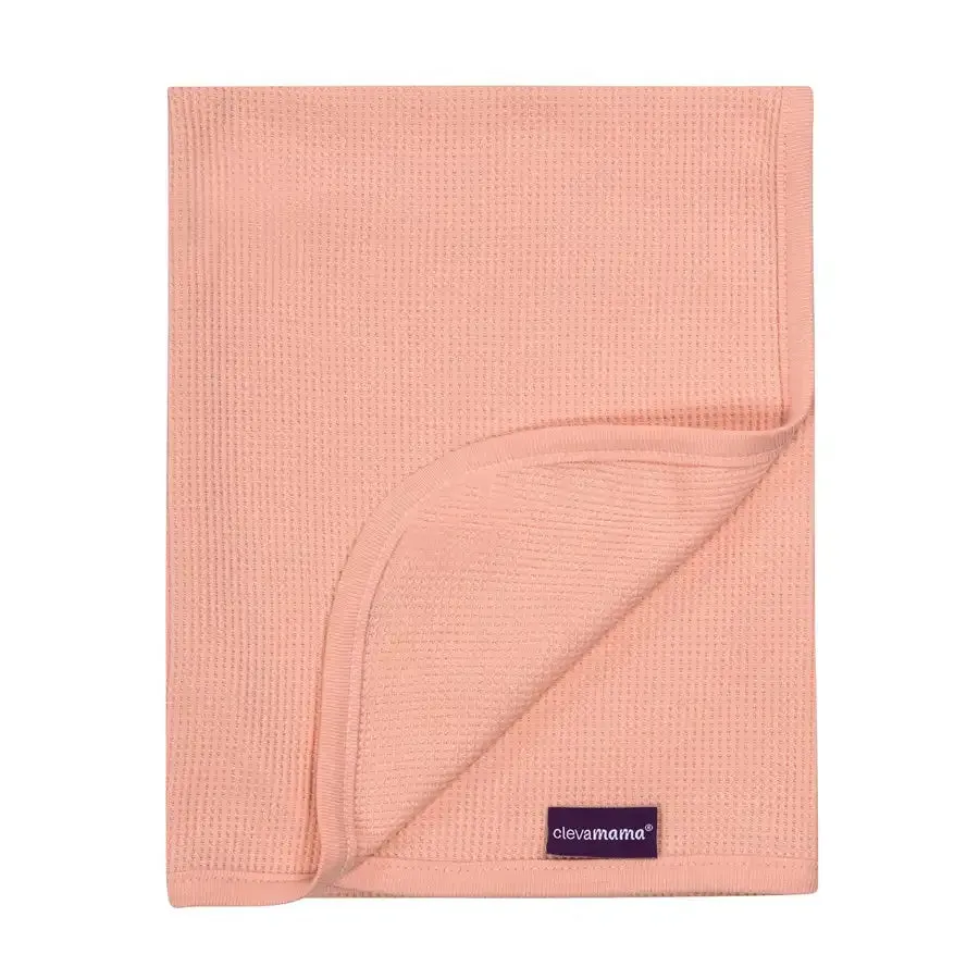 Clevamama Waffle Weave Cotton Blanket Crib/Moses Basket 70 x 90 cm (Coral)
