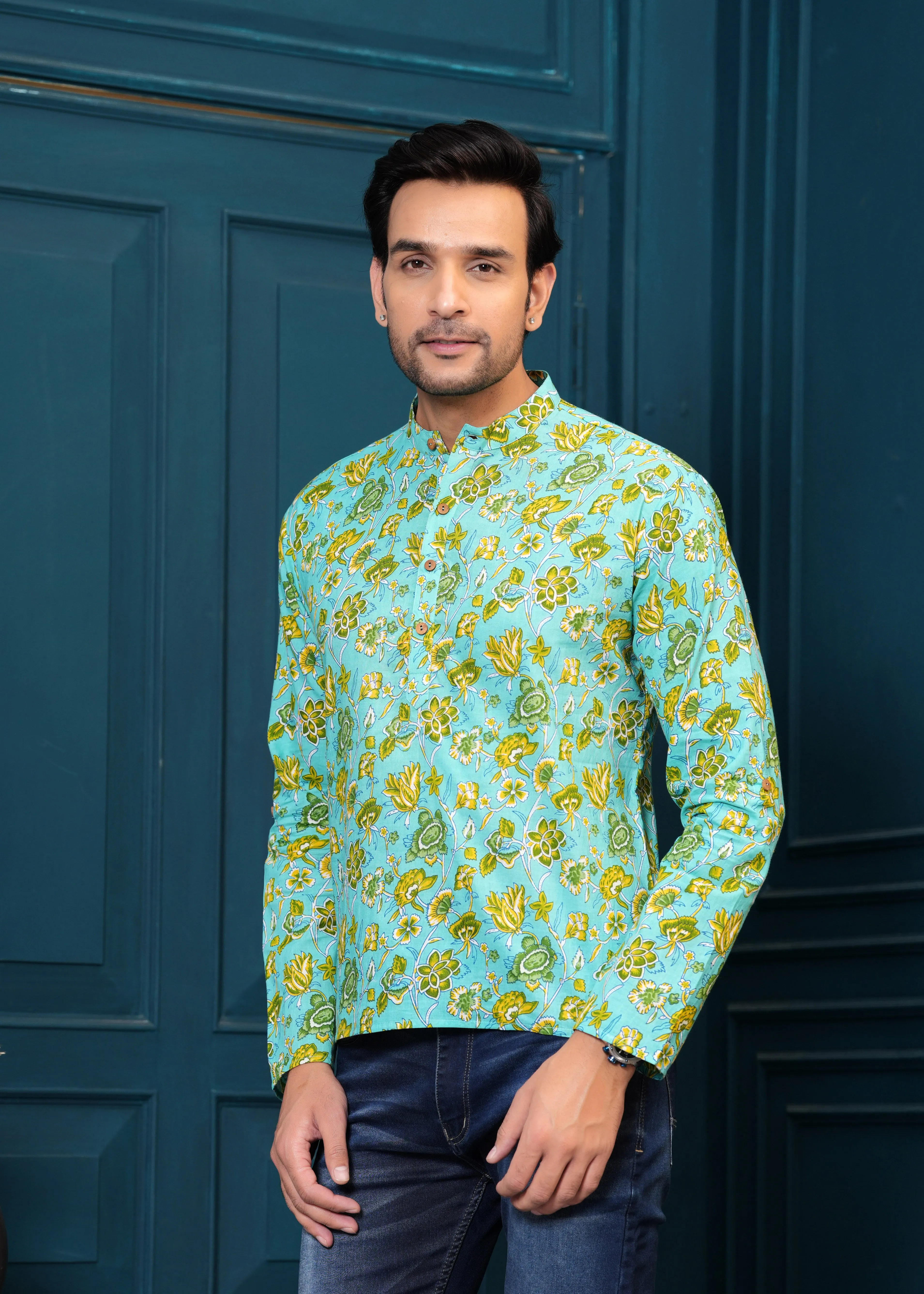 Cotton Green Floral Printed Kurta
