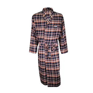 Denver Broncos Mens Navy/Orange Plaid Flannel Bathrobe