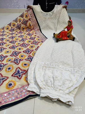 Design 9 - Chikankari Sequins Delight - Kurti, Afghani Salwar & Georgette Dupatta Set