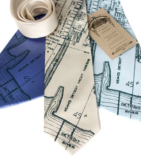 Detroit Map Necktie, Detroit River & Marina Tie