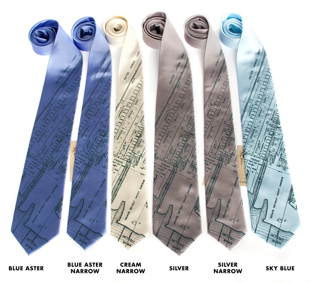 Detroit Map Necktie, Detroit River & Marina Tie