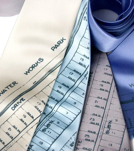 Detroit Map Necktie, Detroit River & Marina Tie
