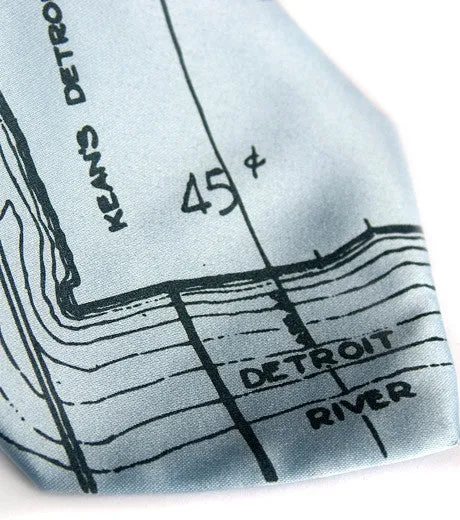 Detroit Map Necktie, Detroit River & Marina Tie