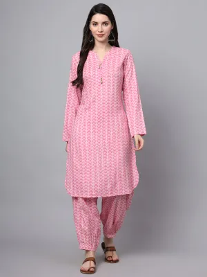 Divena Pink Floral Print Rayon Fabric Staright Co-ord set