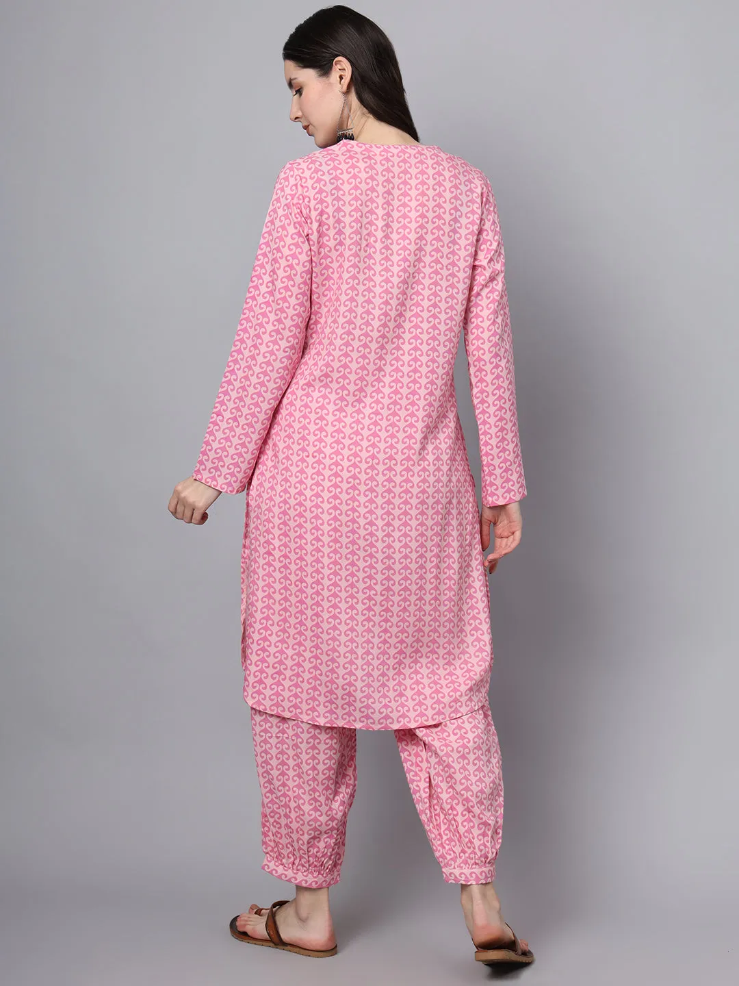 Divena Pink Floral Print Rayon Fabric Staright Co-ord set