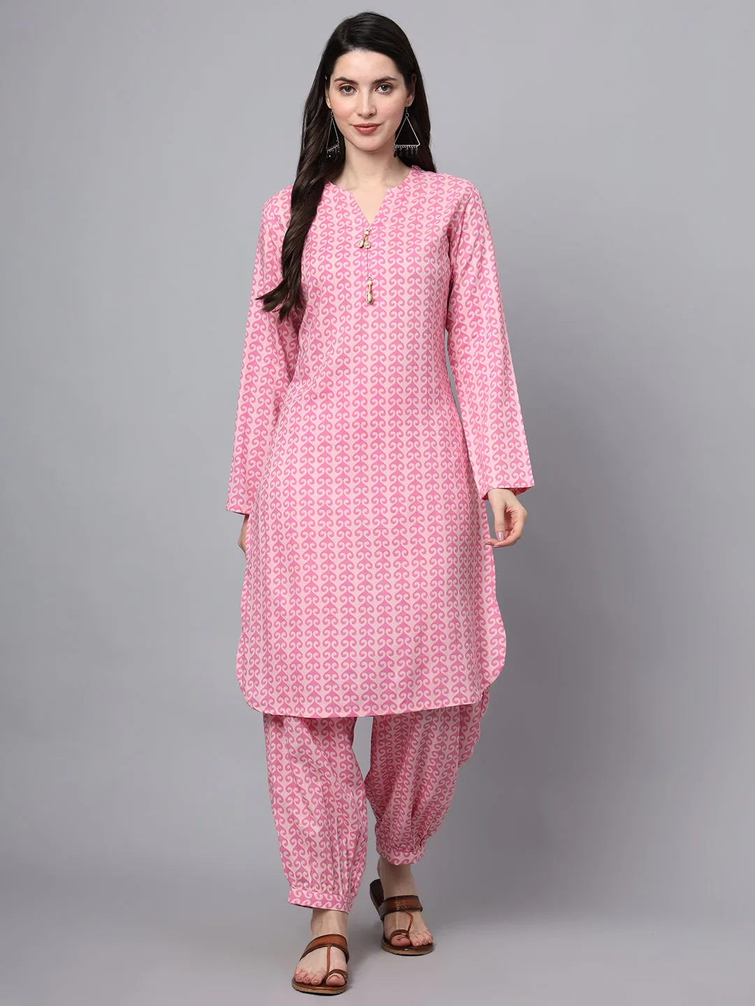 Divena Pink Floral Print Rayon Fabric Staright Co-ord set
