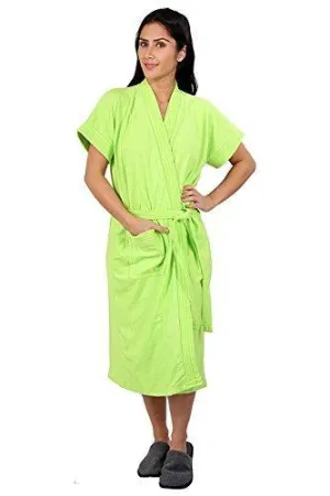 FeelBlue Cotton Women's Bathrobes (Green Free Size)