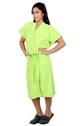 FeelBlue Cotton Women's Bathrobes (Green Free Size)
