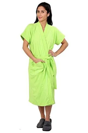 FeelBlue Cotton Women's Bathrobes (Green Free Size)
