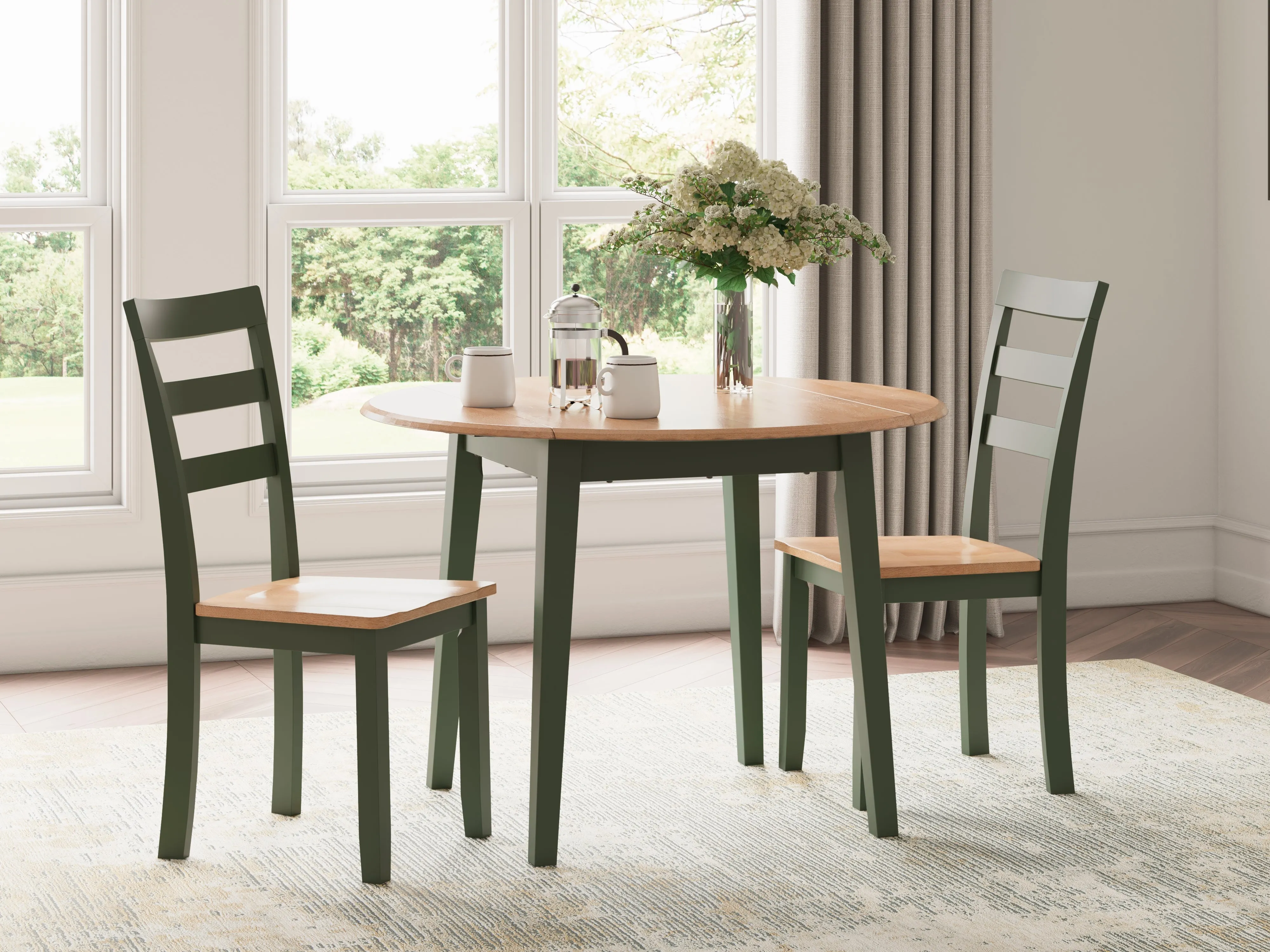 Gesthaven Dining Table and 2 Chairs in Natural/Green