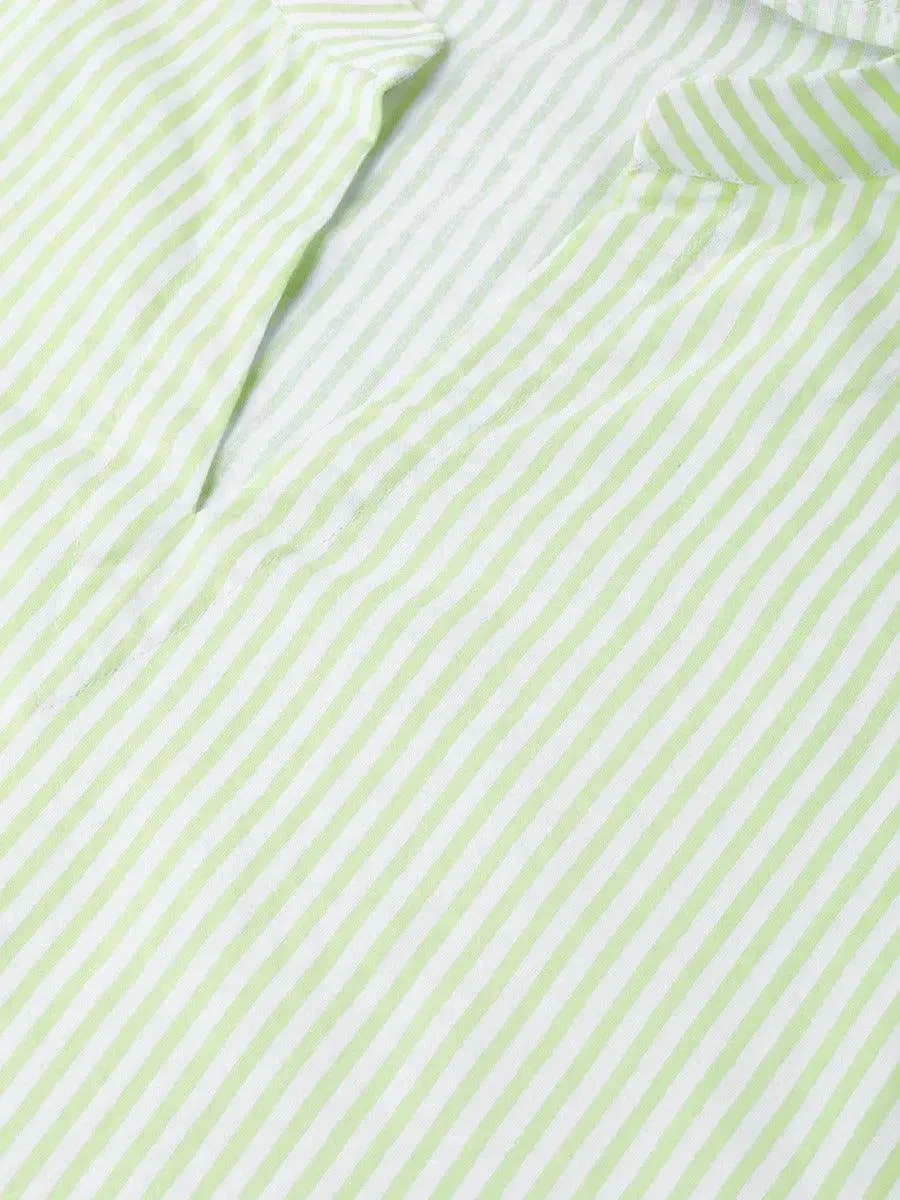 Green Striped Cotton Straight Kurta With Palazzos & Stole