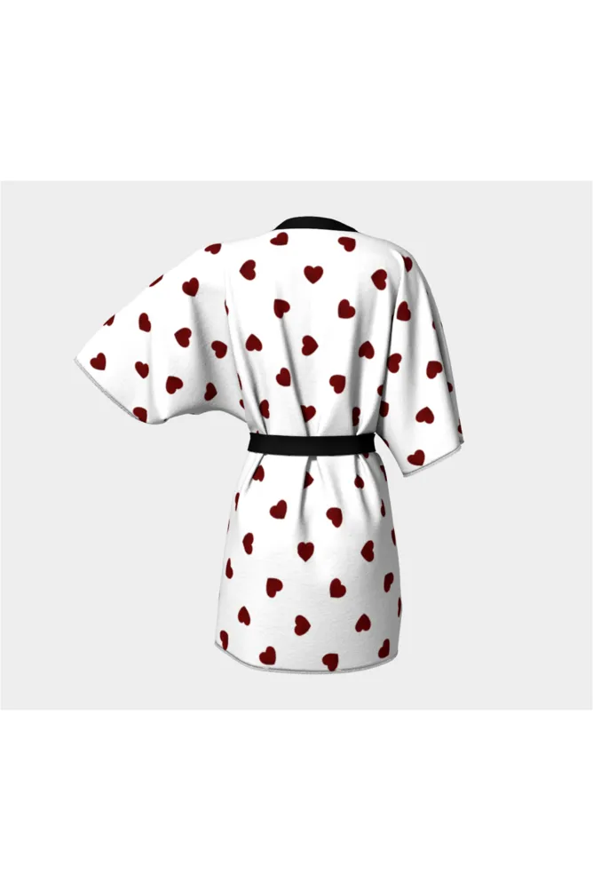 Hearts Print Kimono Robe