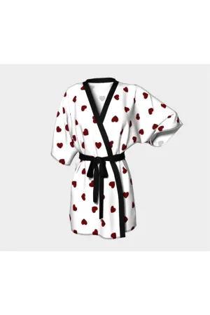 Hearts Print Kimono Robe