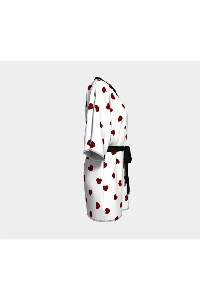 Hearts Print Kimono Robe