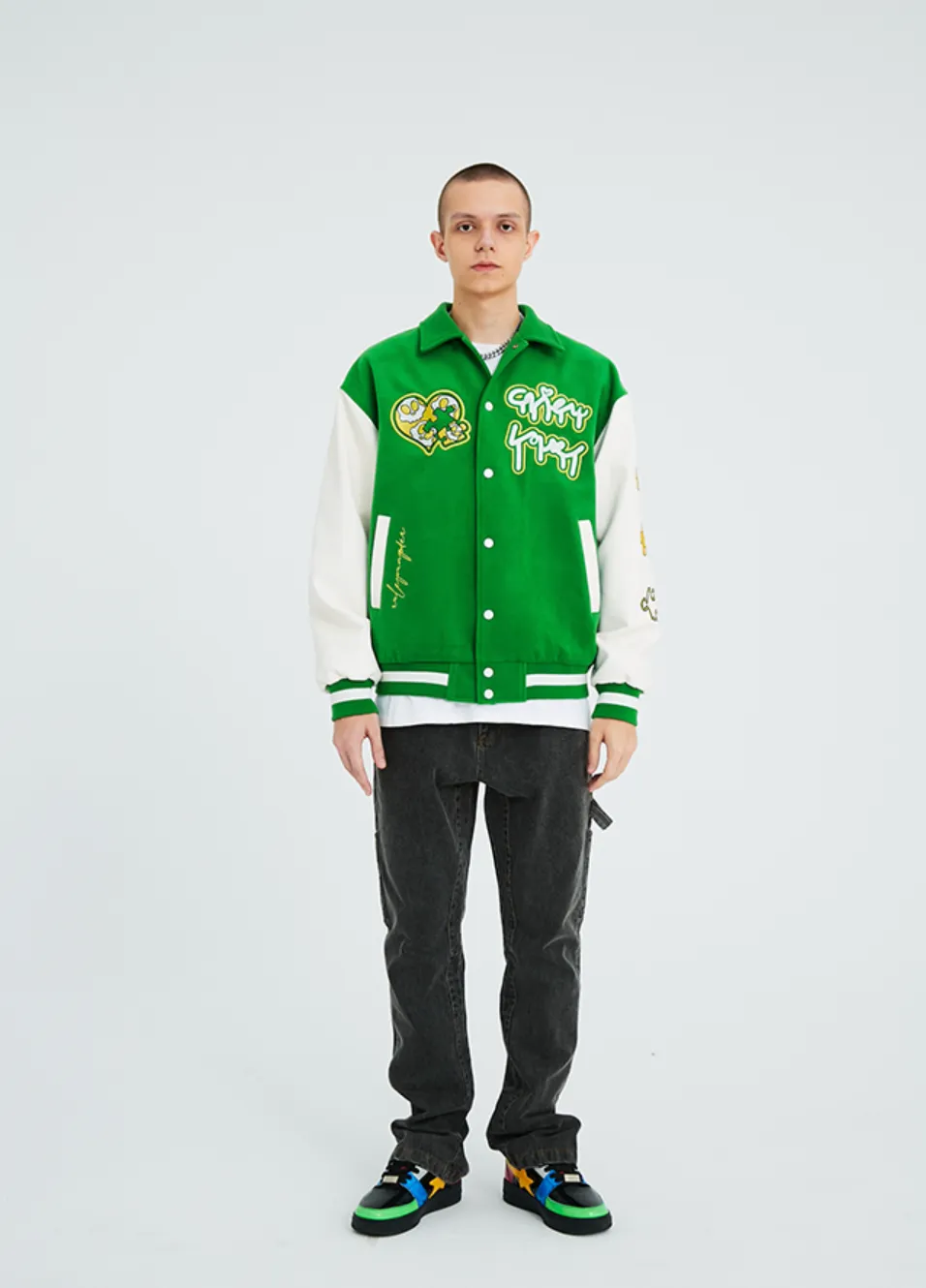 Intricate Puzzle Embroidered Baseball Jacket
