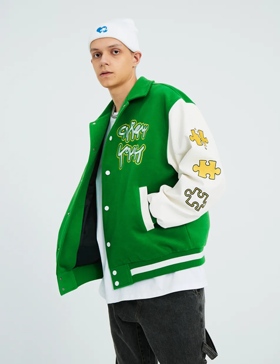 Intricate Puzzle Embroidered Baseball Jacket