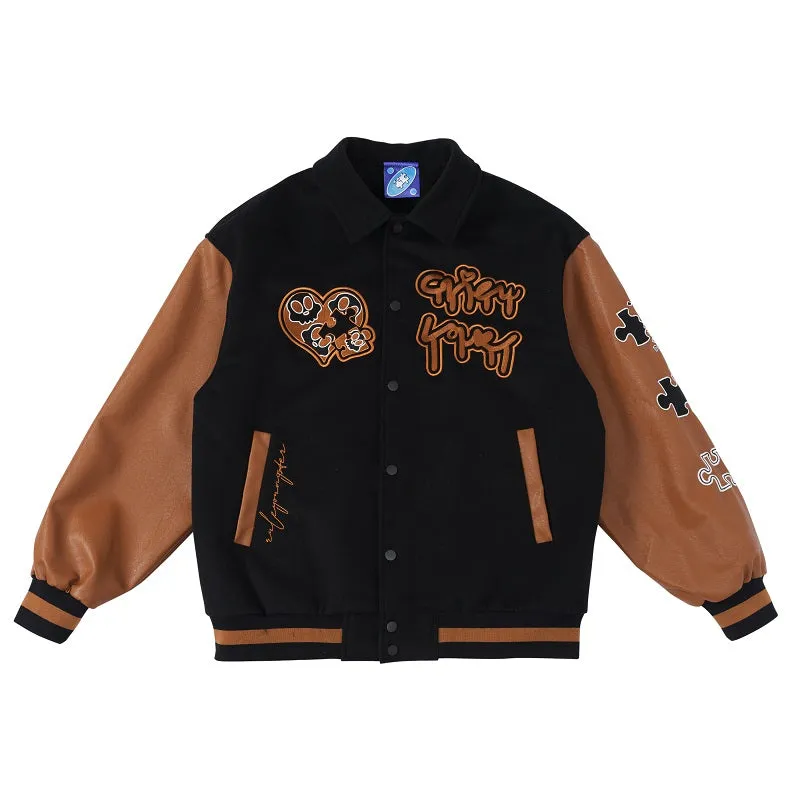 Intricate Puzzle Embroidered Baseball Jacket