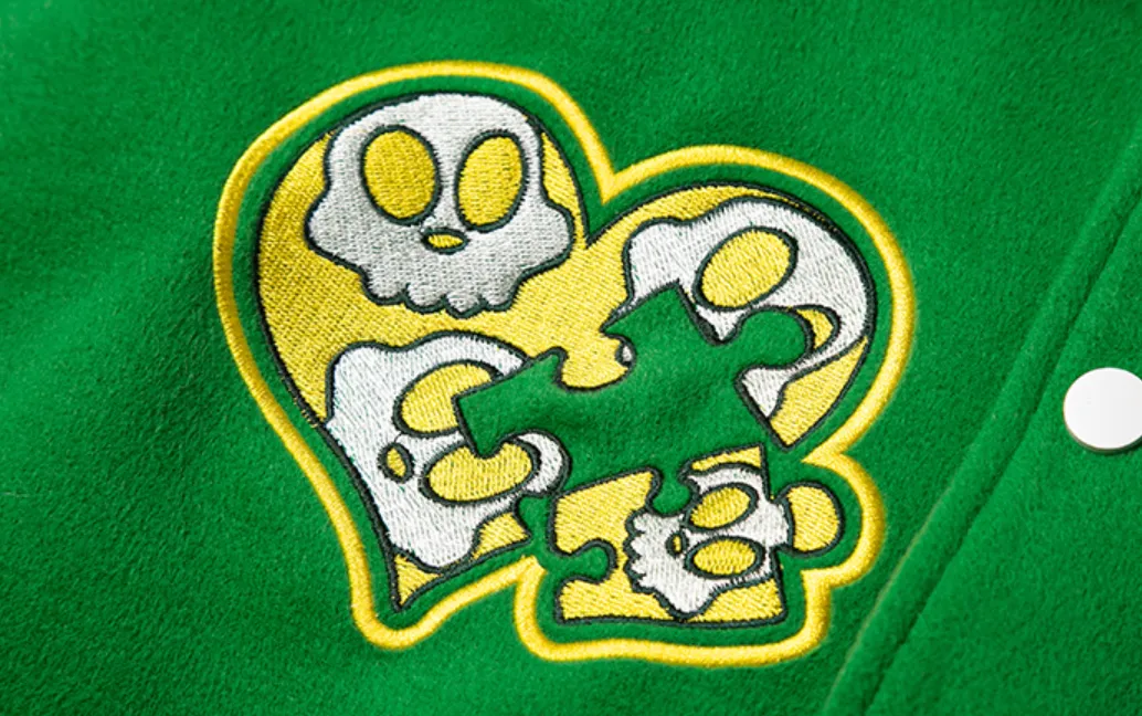Intricate Puzzle Embroidered Baseball Jacket