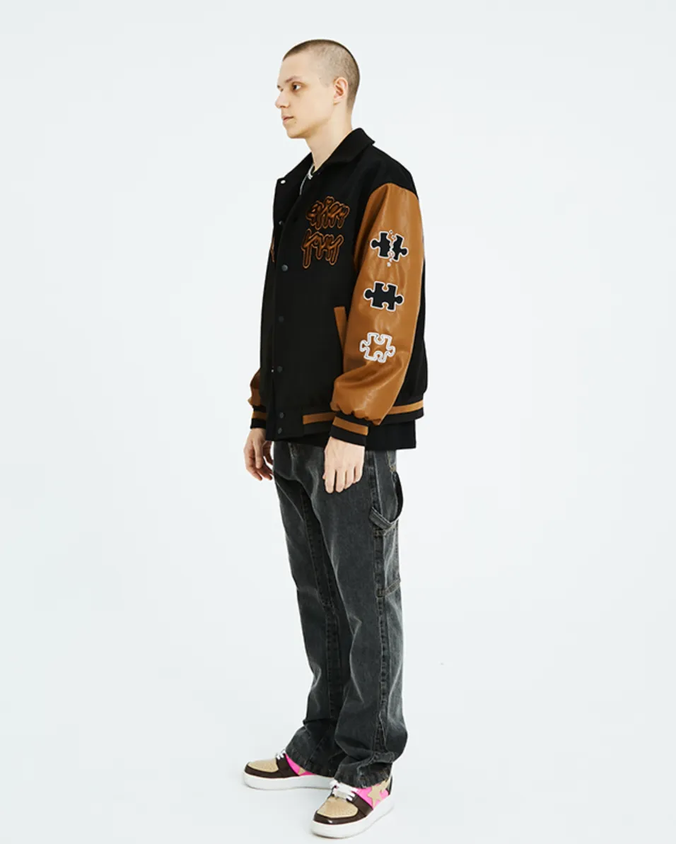 Intricate Puzzle Embroidered Baseball Jacket