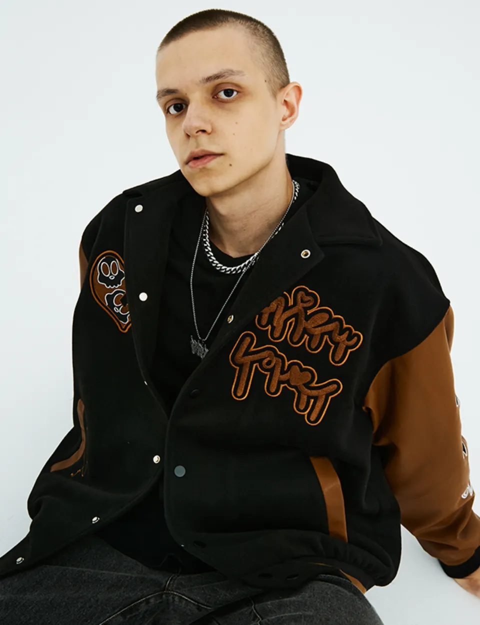 Intricate Puzzle Embroidered Baseball Jacket