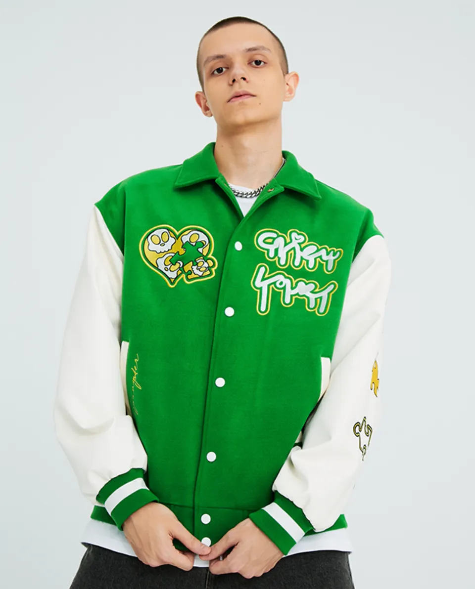 Intricate Puzzle Embroidered Baseball Jacket