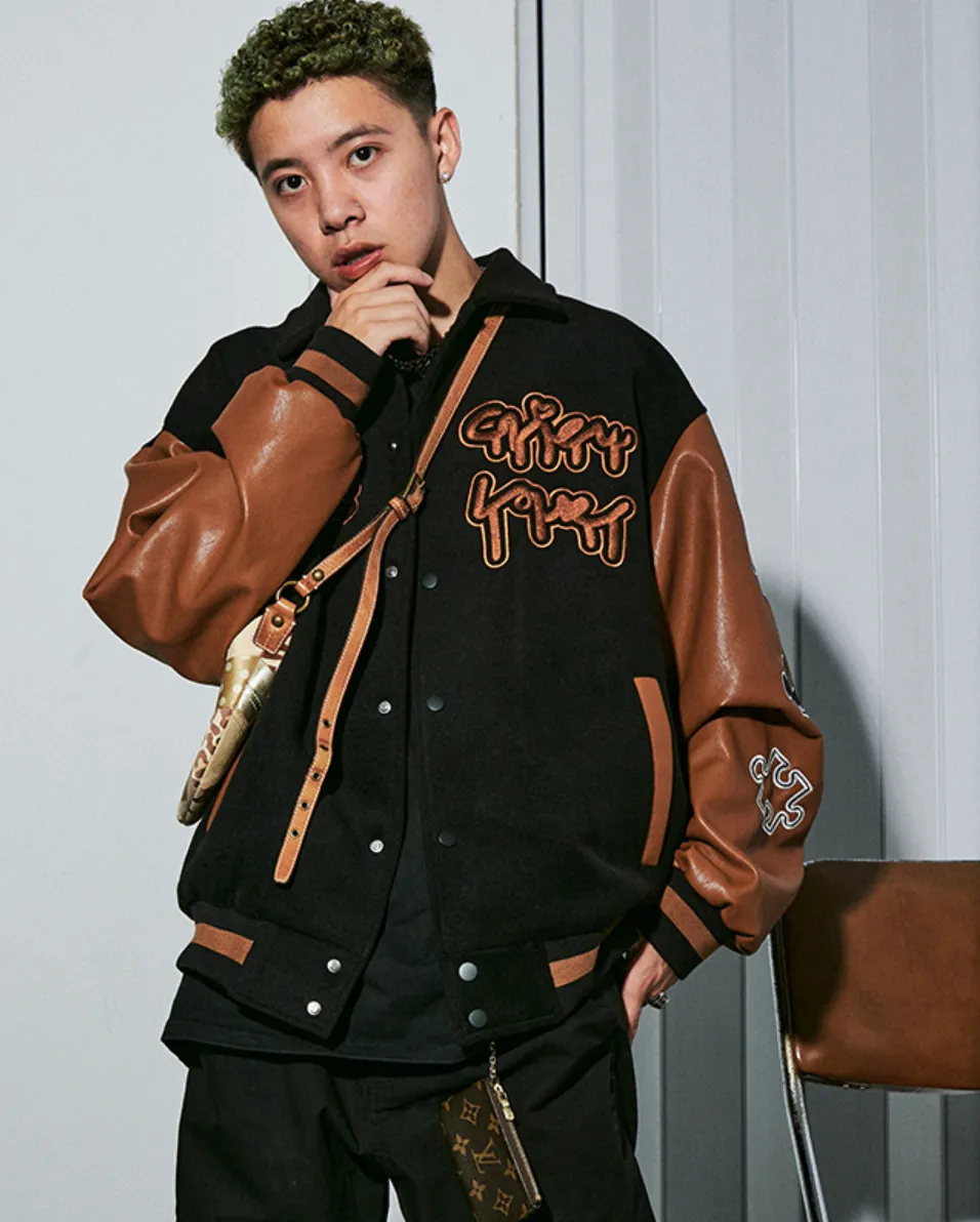 Intricate Puzzle Embroidered Baseball Jacket