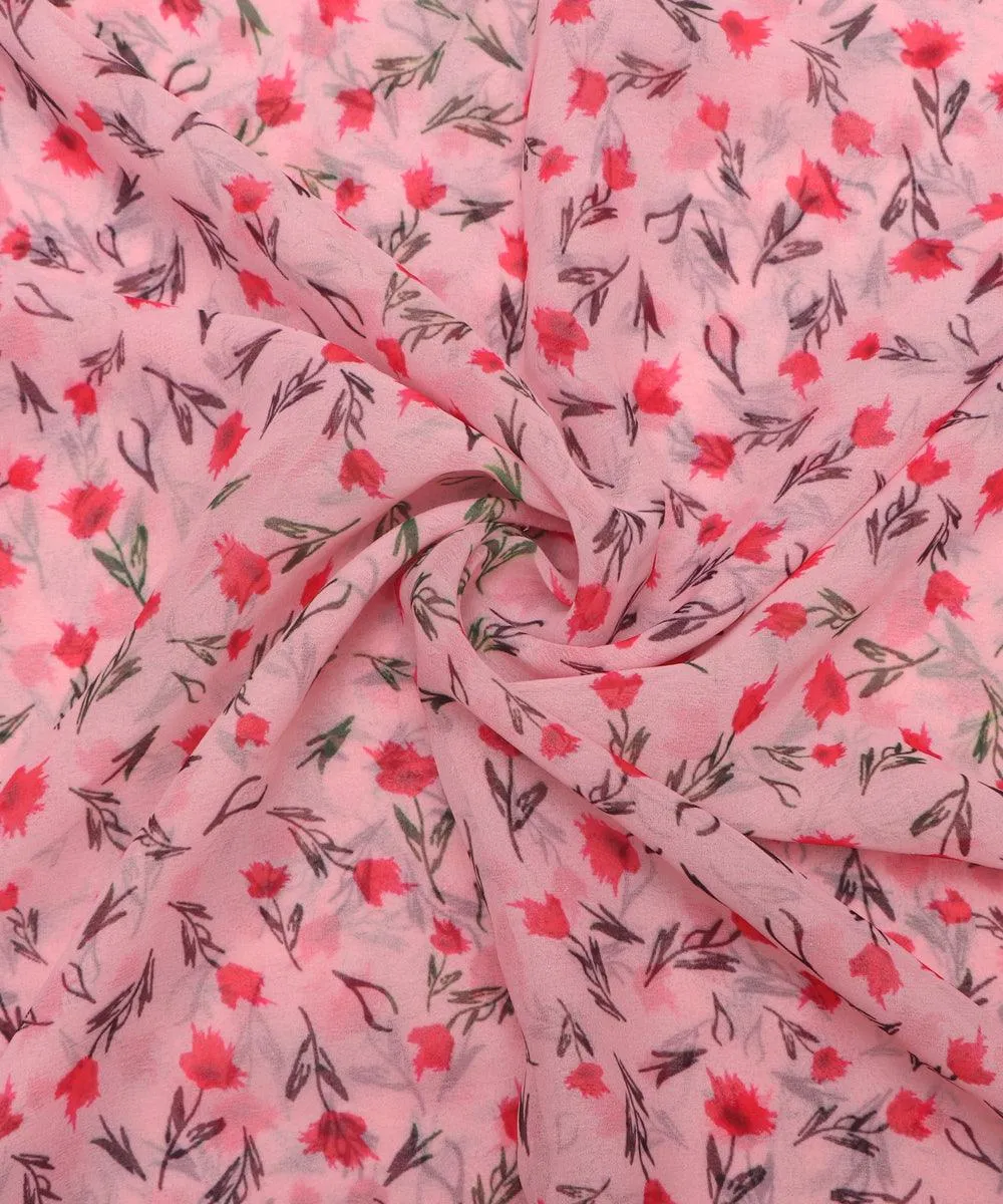 Light Pink Colour Floral Print Georgette Fabric