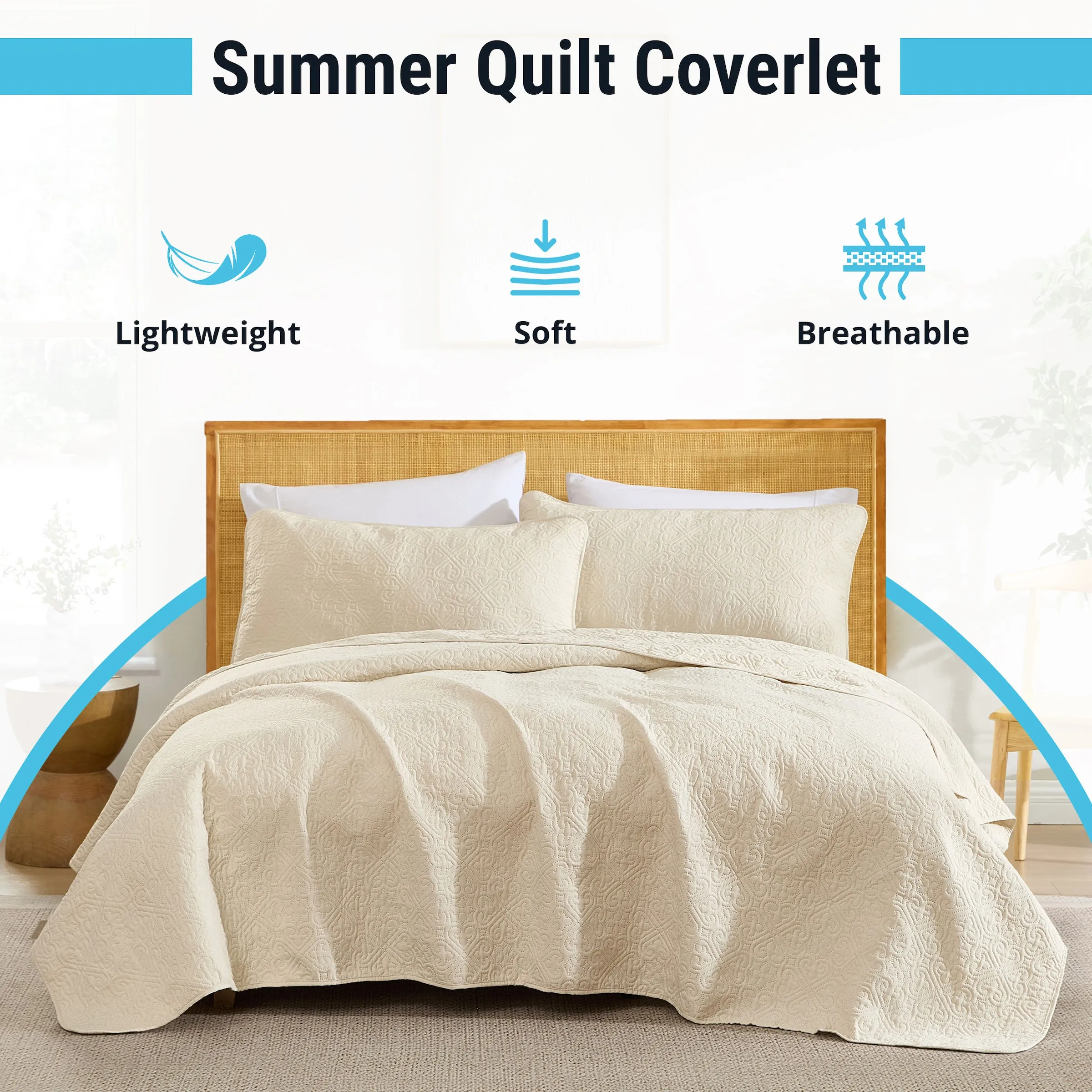 Lorenzo - 3 Piece Quilt Set, Lightweight Bedspread Coverlet Set